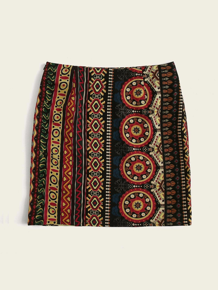 Wholesale Bohemian Abstract Pattern Side Zipper Min Skirt SJM032831BA ...