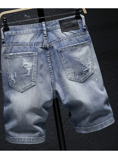 Wholesale Summer Loose Denim Distressed Half Pants UCM042162LB | Wholesale7