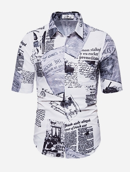 Vintage Design Man Long Sleeve Striped Turndown Neck Casual Shirt