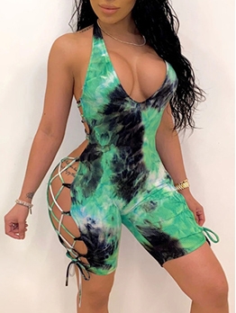Sexy Hollow Out Backless Tie Dye Romper