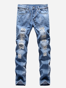 Wholesale Men Stylish Praid Color Block Slim Jeans