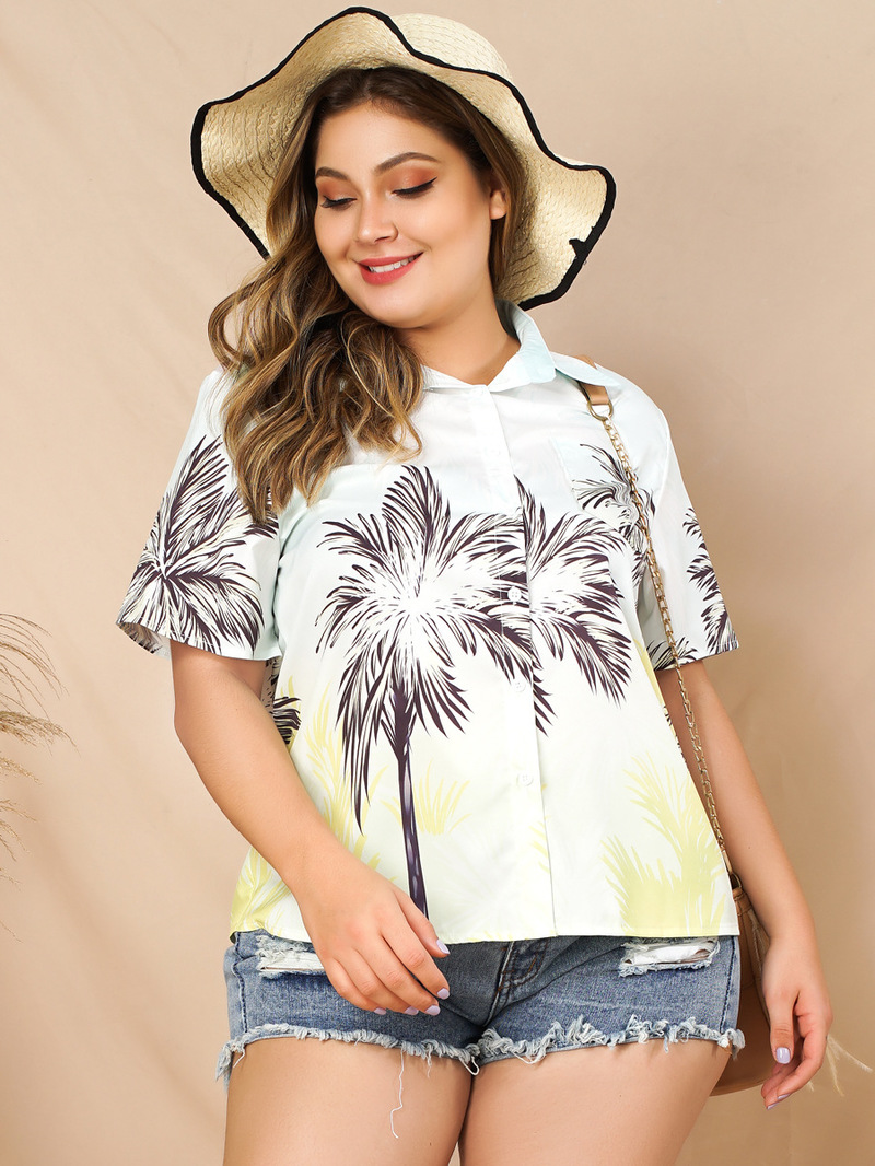 Wholesale Vacation Style Printed Plus Size Short Sleeve Shirts 