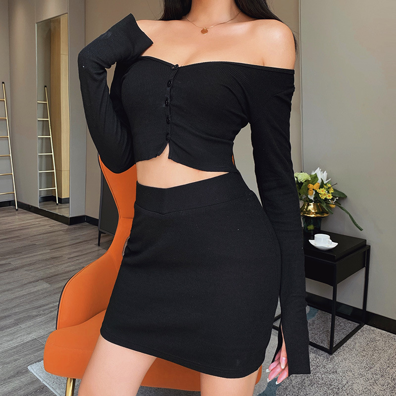 Wholesale Ribbed Knitted Solid Top And Skirt Set UCM061339 | Wholesale7