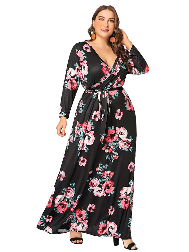 Wholesale Plus Size Printed Long Sleeves Maxi Dresses KM061113 ...
