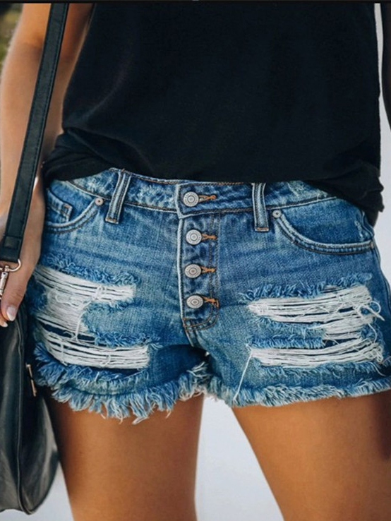 Wholesale Classic Button Fly Ripped Denim Shorts VPM062229BU ...