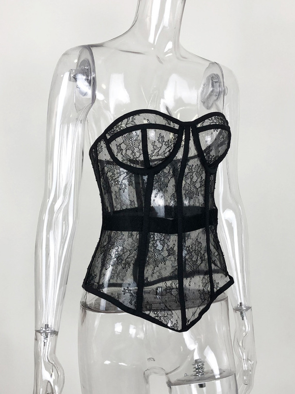 Wholesale See Through Lace Solid Sexy Strapless Corsets GWM062832 ...