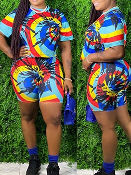 Plus Size Tie Dye Women Shorts Set For Summer 