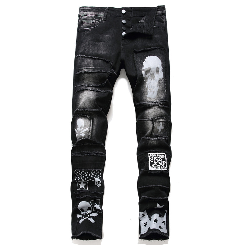 Wholesale Punk Style Skull Print Straight Leg Jeans VPM071152BA ...
