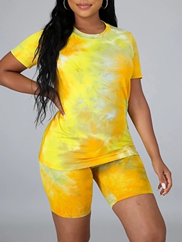 Casual Tie Dye Short Sleeve Two Piece Sets Clothing