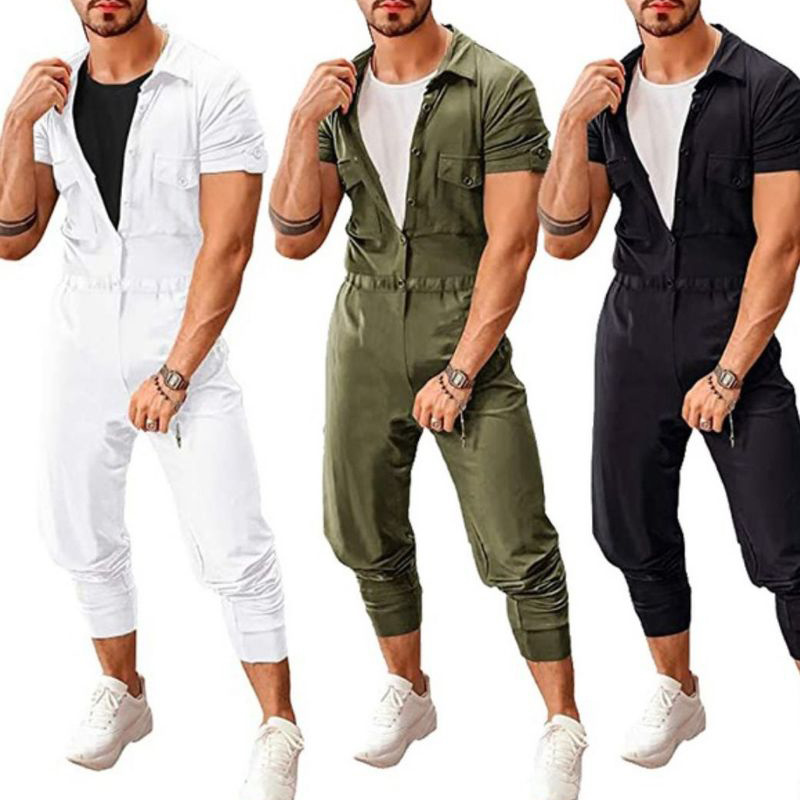 Wholesale Solid Button Up Short Sleeve Cargo Jumpsuit VPM071862 ...