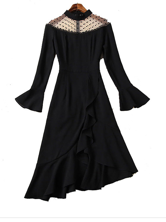 Wholesale Gauze Polka Dot Patch Flare Sleeve Elegant Dress LHM072146 ...