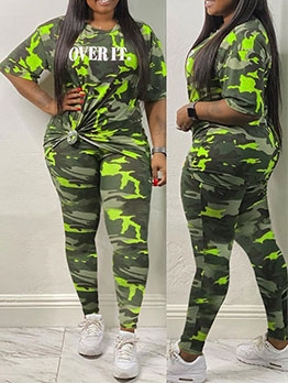 Plus Size Camouflage Women Two Piece Outfits