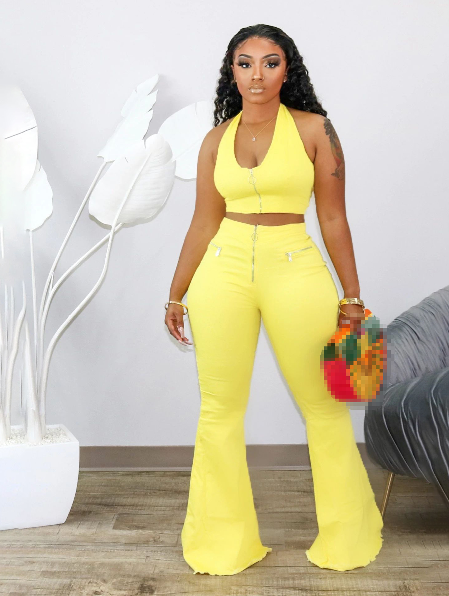 two piece bell bottom pants set