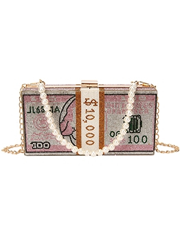Shiny Rhinestones Dollar Pattern Box Crossbody Bags