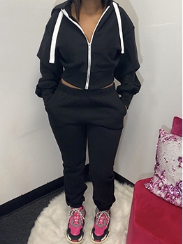 Hooded Collar Long Sleeve Tracksuit For Women