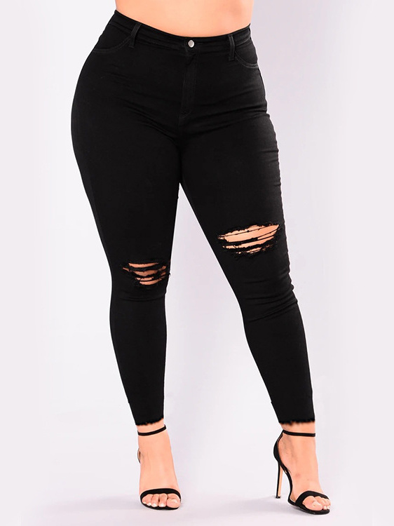 Wholesale Skinny Plus Size Black Ripped Jeans Vpm082444ba 9254