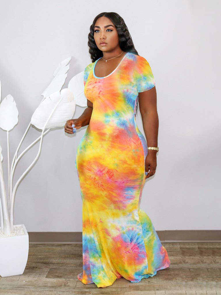 Wholesale Tie Dye Short Sleeve Plus Size Dresses VPM082848 | Wholesale7