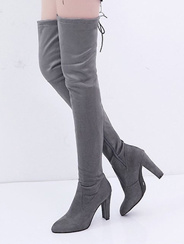 Fashion Solid Chunky Heel Thigh High Boots