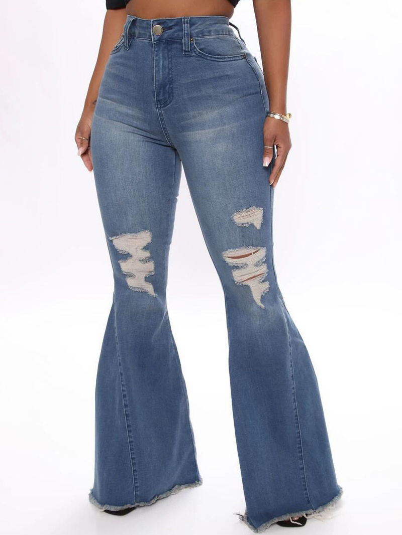 Wholesale Chic High Waist Ripped Flare Jeans VPM091254NB | Wholesale7.net