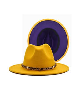 British Style Contrast Color Wide Brim Fedora Hat