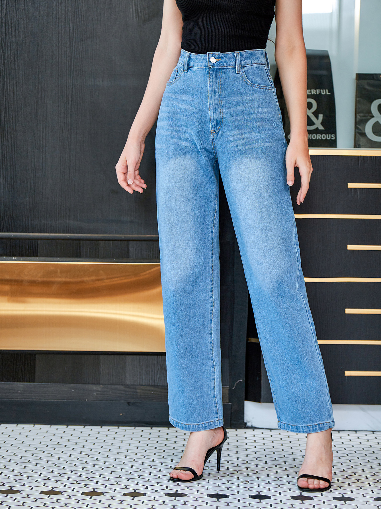 Wholesale Fashion High Waist Wide-Legged Denim Jeans QCM100845BU ...