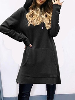 Wholesale Plain Black Long Sleeve Hoodie Dress VPM102309BA | Wholesale7