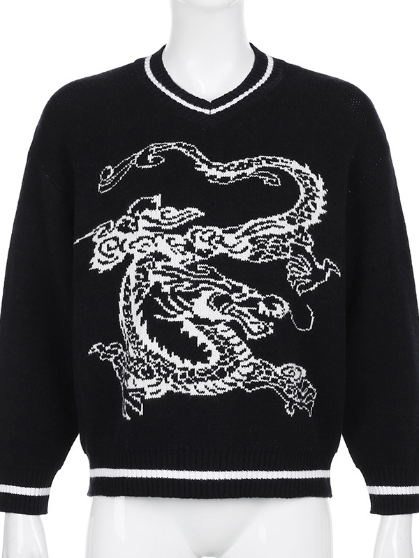 Wholesale Dragon Pattern Loose Long Sleeve Pullover Sweater VWM102317BA ...
