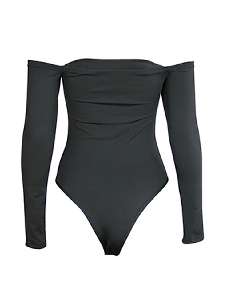 Wholesale Boat Neck Solid Long Sleeve Bodysuit For Women LHA120931 ...