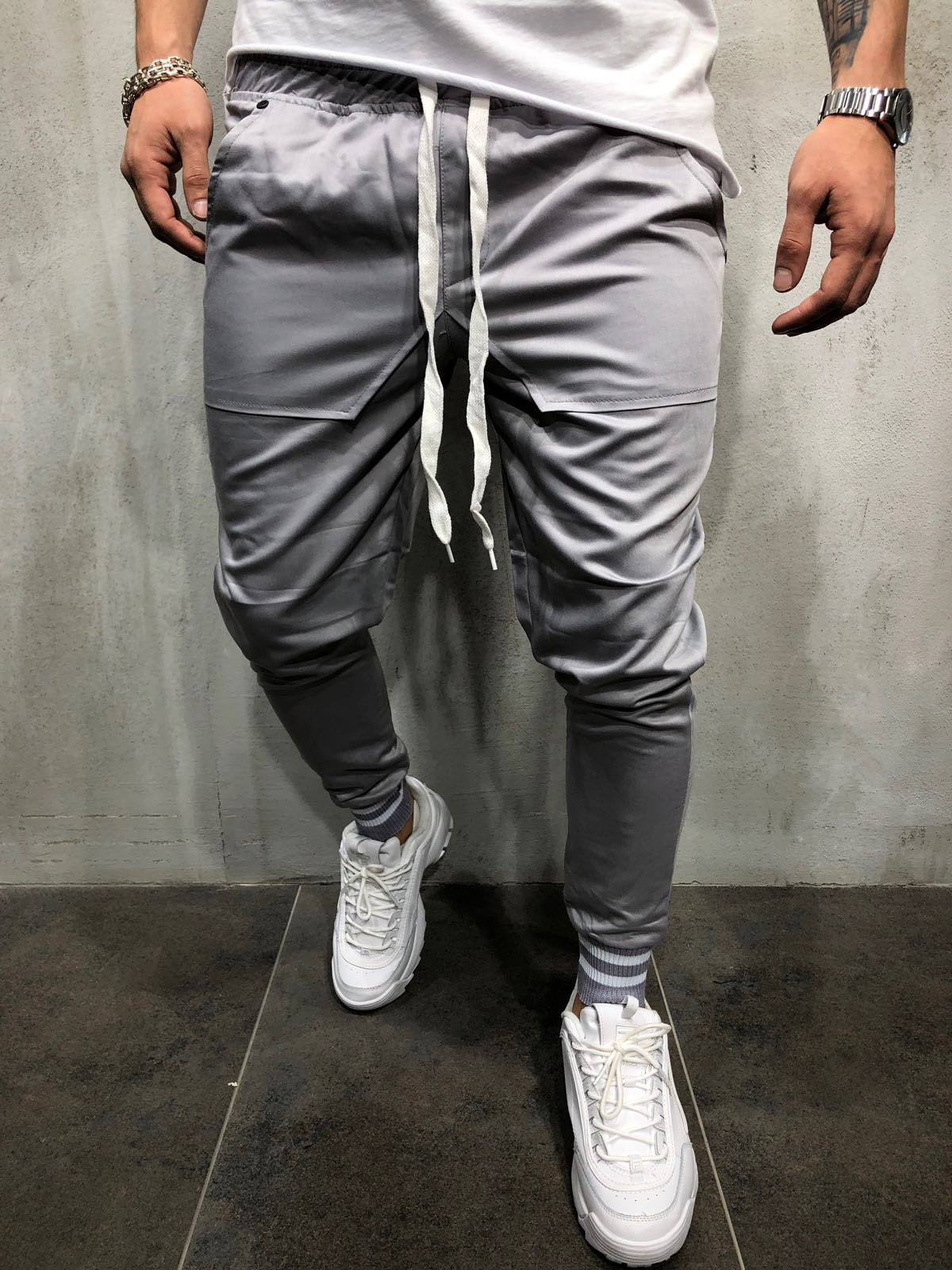 Wholesale Pockets Drawstring Solid Long Pants For Men LZM102875 ...