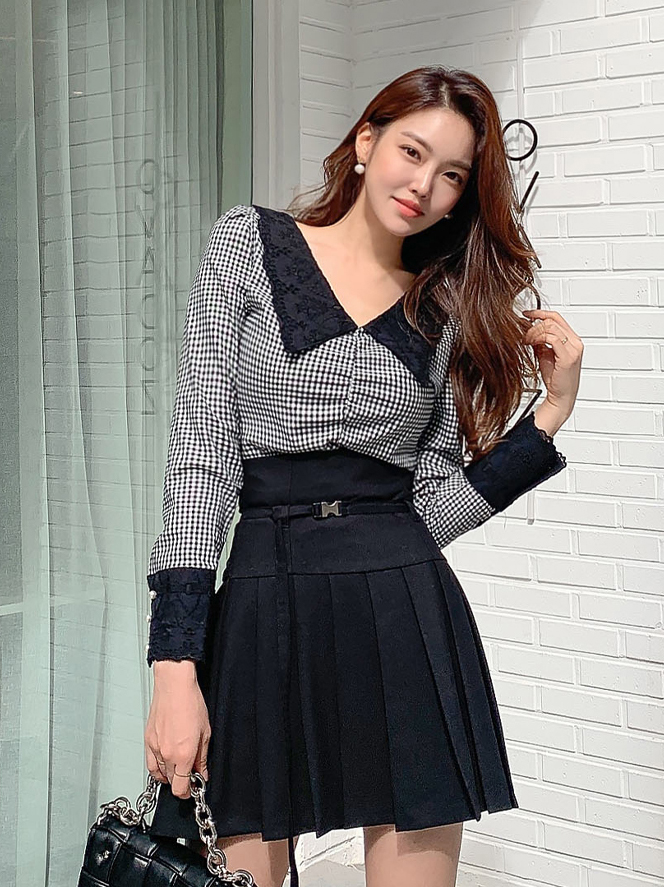Wholesale Fashion Houndstooth Top And Skirt Set UCM111129BA ...