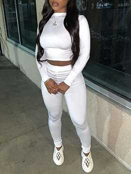 Casual Pure Color Skinny Crop Top And Pant Set