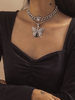Personality Cuba Chain Butterfly Pendant Necklace