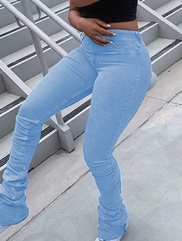 Solid Color Mid Waist Stacked Jeans
