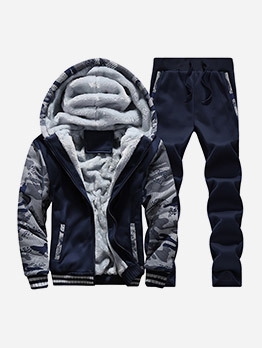 Printing Fleece Two Piece Outfit For Men Casual