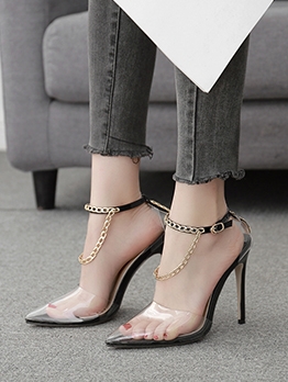 Clear Upper Pointed Toe Chain Decor High Heel Shoes