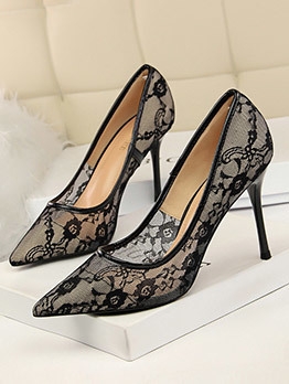 Fashion Pointed Toe Lace Stiletto Shoes