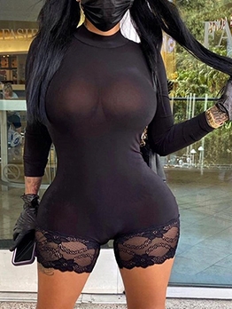 Spring Solid Fitted Bodycon Long Sleeve Rompers