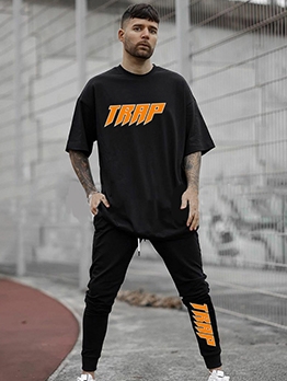 Letter Crew Neck Tee With Long Pants 