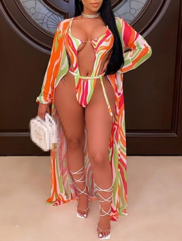 Fashion Print One Pieces Swimsuits Whit Long Coat