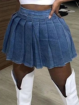 Casual Stylish Denim Pleated Skirt For Women