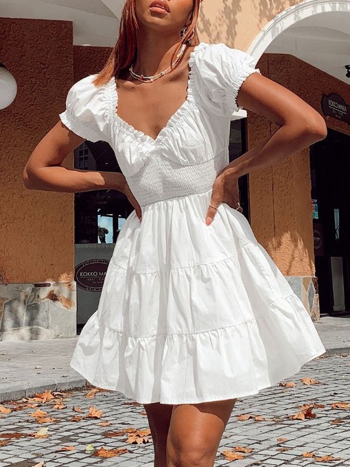 Wholesale Casual White Short Sleeve Summer Dresses BCO032428WI | Wholesale7
