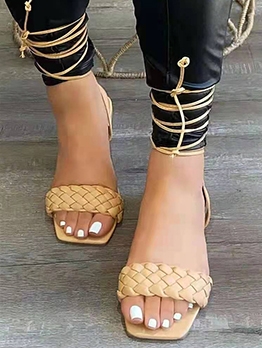 Summer Beach Lace Up Square Toe Flat Sandals