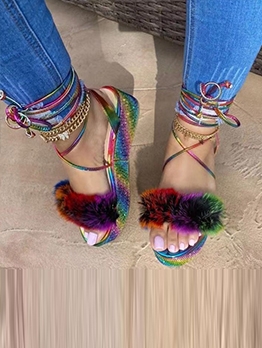 Contrast Color Lace Up Wedge Sandals