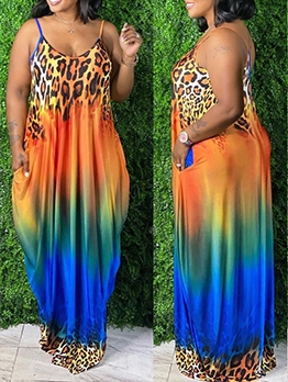 Leopard Contrast Color Casual Maxi Dress 