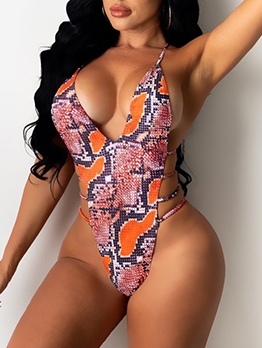 Sexy Snake Printing Backless One Piece Swimsuit