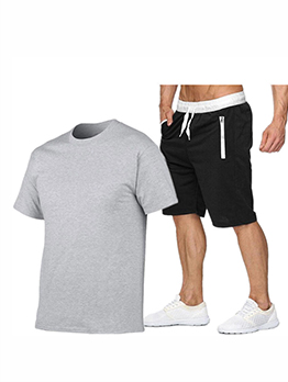 Pure Color Crew Neck Tees With Half Pants