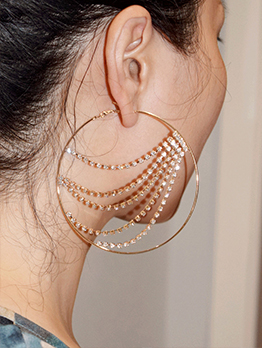 Rhinestone Tassel Chain Design Alloy Material Earrings