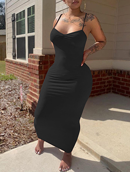 Seductive Solid Sleeveless Maxi Dress For Women