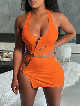 Sexy Hollow Out Halter Mini Dress Club