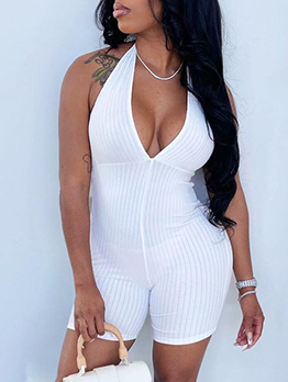 Sexy Lace Up Halter One Piece Romper 